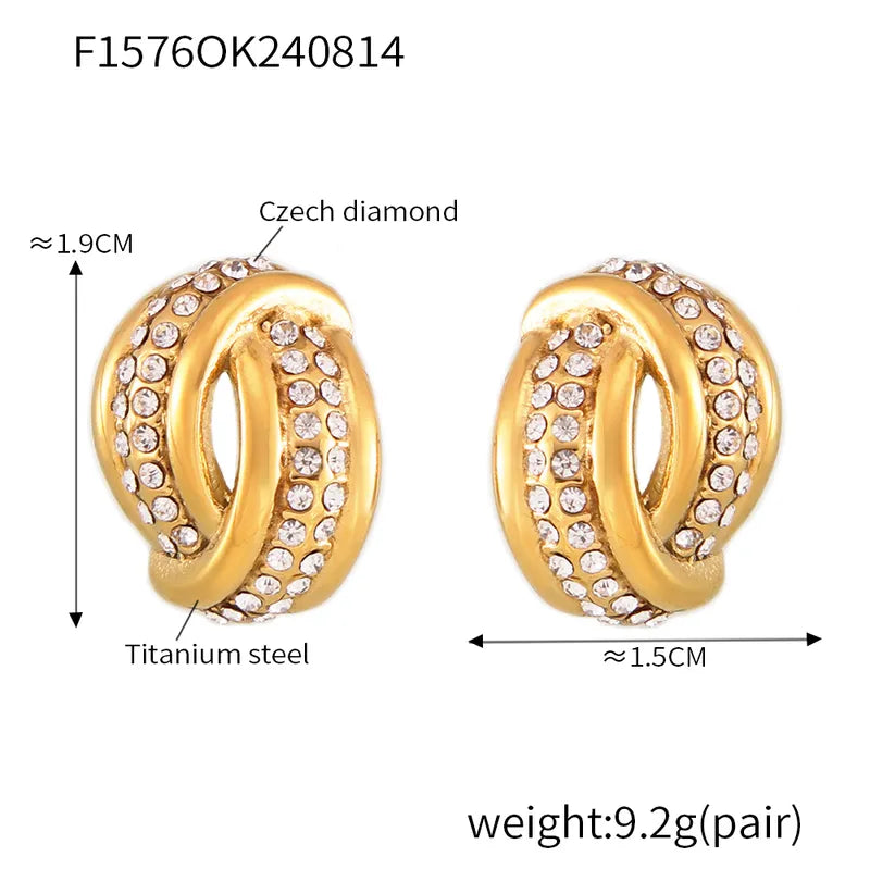 1 Pair Elegant Simple Style Commute Geometric Inlay Titanium Steel Rhinestones 18K Gold Plated Ear Studs