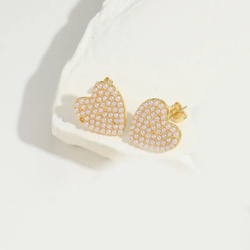 1 Pair Elegant Simple Style Commute Leaves Heart Shape ABS Copper 14K Gold Plated Ear Studs