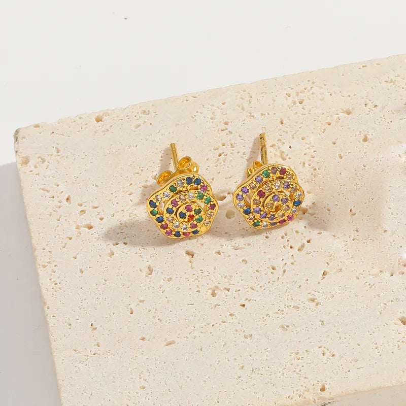 1 Pair Elegant Simple Style Commute Water Droplets Bow Knot Enamel Inlay Copper Zircon 14K Gold Plated Ear Studs