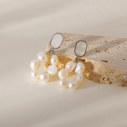 1 Pair Elegant Simple Style Geometric Beaded 304 Stainless Steel Freshwater Pearl Ear Studs