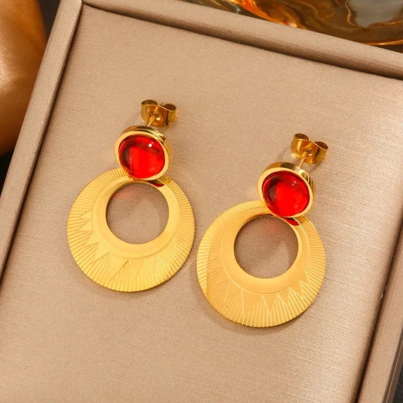 1 Pair Elegant Simple Style Geometric Inlay 304 Stainless Steel Resin 18K Gold Plated Drop Earrings