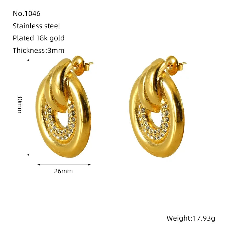 1 Pair Elegant Simple Style Geometric Inlay Titanium Steel Rhinestones 18K Gold Plated Drop Earrings