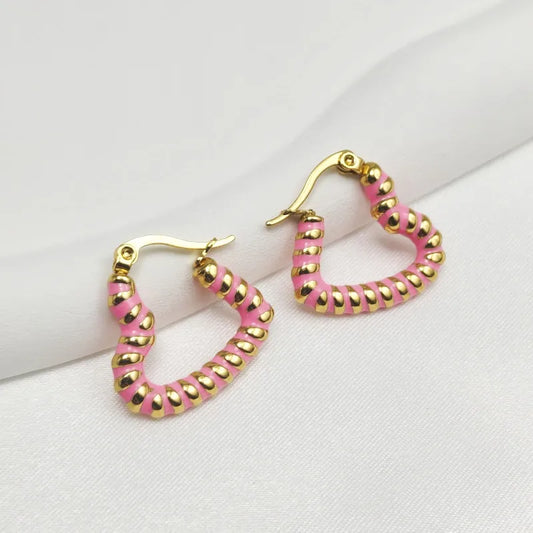 1 Pair Elegant Simple Style Heart Shape Twist Enamel 304 Stainless Steel Earrings