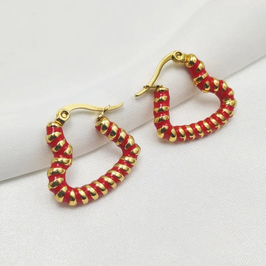 1 Pair Elegant Simple Style Heart Shape Twist Enamel 304 Stainless Steel Earrings