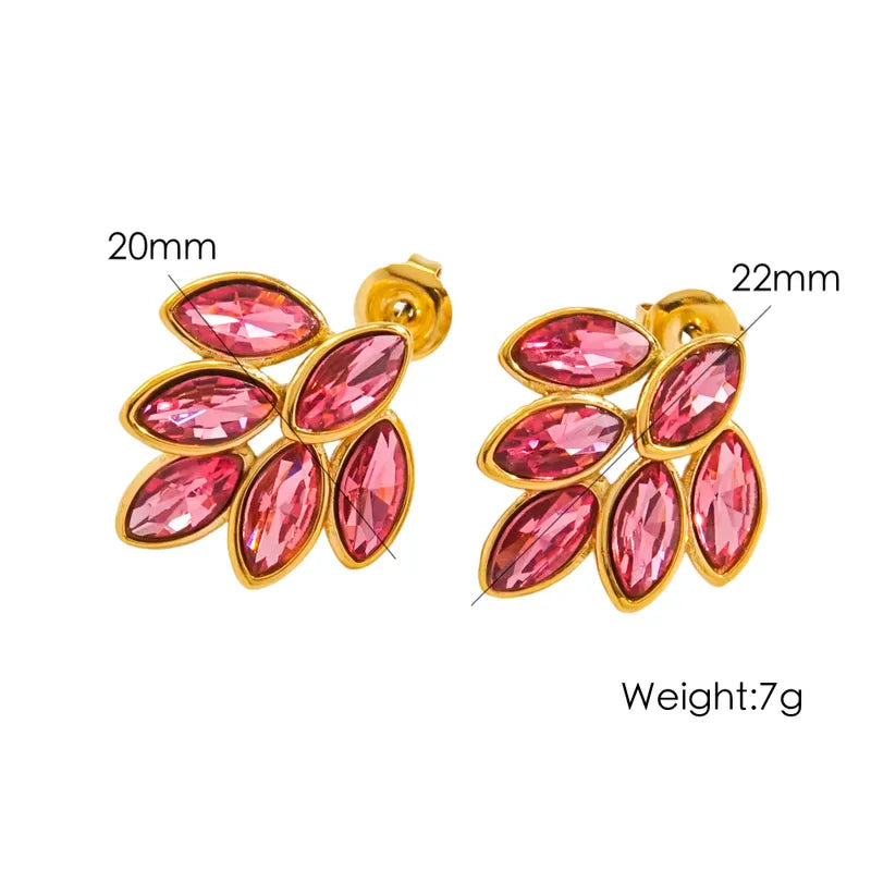 1 Pair Elegant Simple Style Leaves Plating Inlay 304 Stainless Steel Zircon 18K Gold Plated Ear Studs