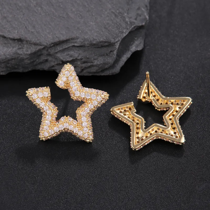 1 Pair Elegant Simple Style Pentagram Plating Inlay Copper Zircon 18K Gold Plated Ear Studs