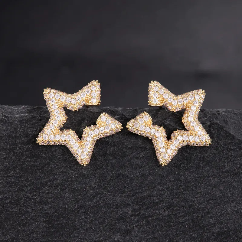 1 Pair Elegant Simple Style Pentagram Plating Inlay Copper Zircon 18K Gold Plated Ear Studs