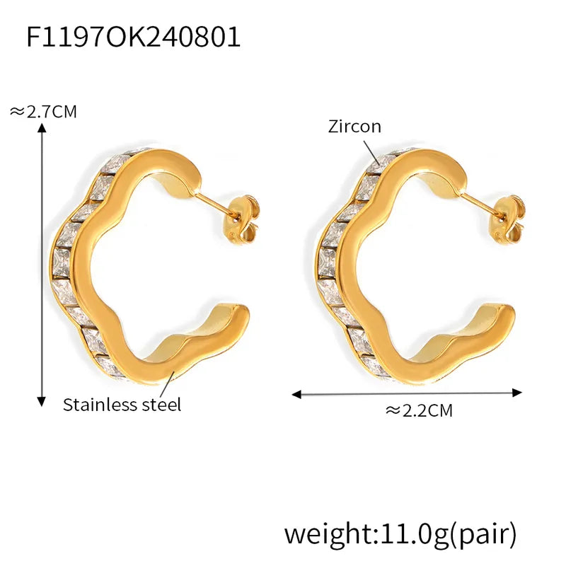 1 Pair Elegant Simple Style Roman Style Flower Inlay 304 Stainless Steel Zircon 18K Gold Plated Earrings