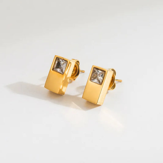 Simple Style Round Three-dimensional Stainless Steel Zircon 18K Gold Plated Ear Studs