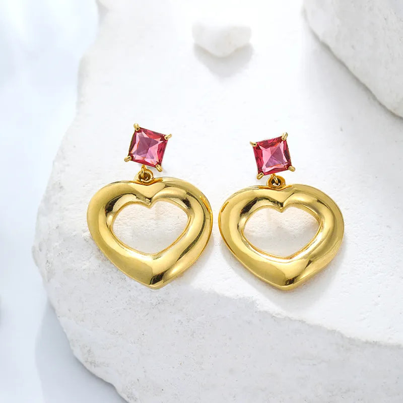 1 Pair Elegant Simple Style Shiny Heart Shape 304 Stainless Steel 18K Gold Plated Drop Earrings