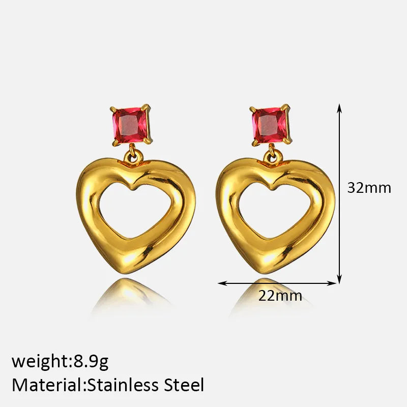 1 Pair Elegant Simple Style Shiny Heart Shape 304 Stainless Steel 18K Gold Plated Drop Earrings