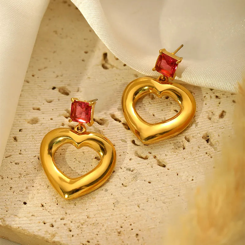 1 Pair Elegant Simple Style Shiny Heart Shape 304 Stainless Steel 18K Gold Plated Drop Earrings