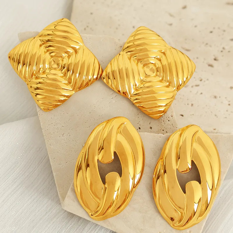 1 Pair Elegant Simple Style Solid Color Plating 304 Stainless Steel 18K Gold Plated Ear Studs