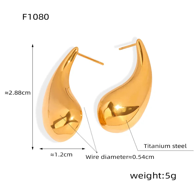 1 Pair Elegant Simple Style Water Droplets Polishing Plating Titanium Steel 18k Gold Plated Ear Studs