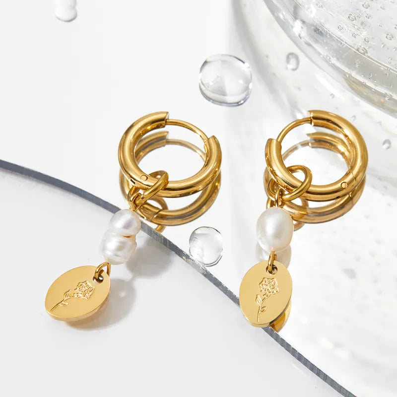 1 Pair Elegant Solid Color 304 Stainless Steel 14K Gold Plated White Gold Plated Gold Plated Drop Earrings