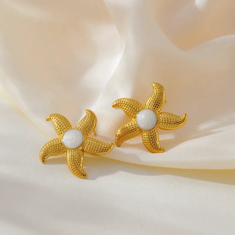 1 Pair Elegant Starfish 304 Stainless Steel Ear Studs