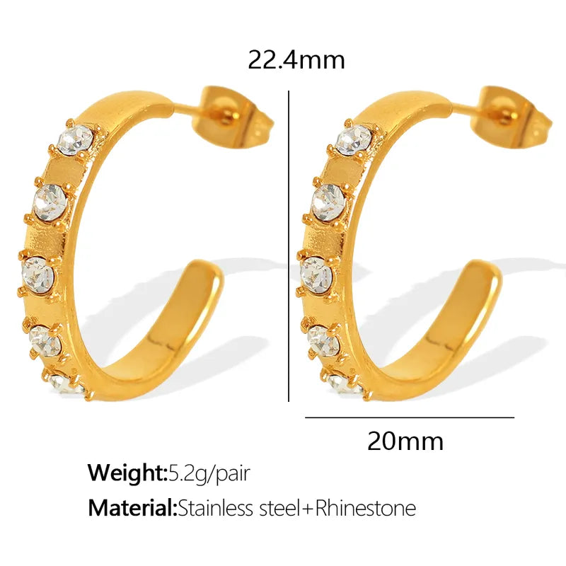 1 Pair Elegant Streetwear C Shape Polishing Plating Inlay 304 Stainless Steel Artificial Pearls Rhinestones 18K Gold Plated Ear Studs