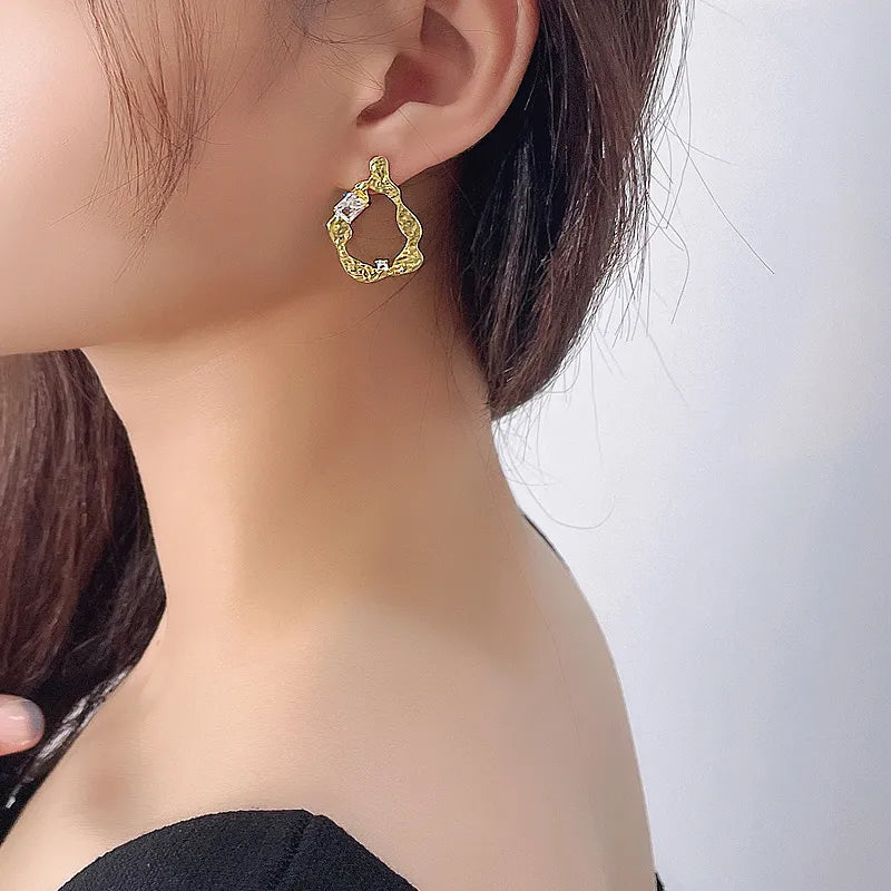 1 Pair Elegant Streetwear Irregular Polishing Plating Inlay Sterling Silver Zircon 18K Gold Plated White Gold Plated Ear Studs