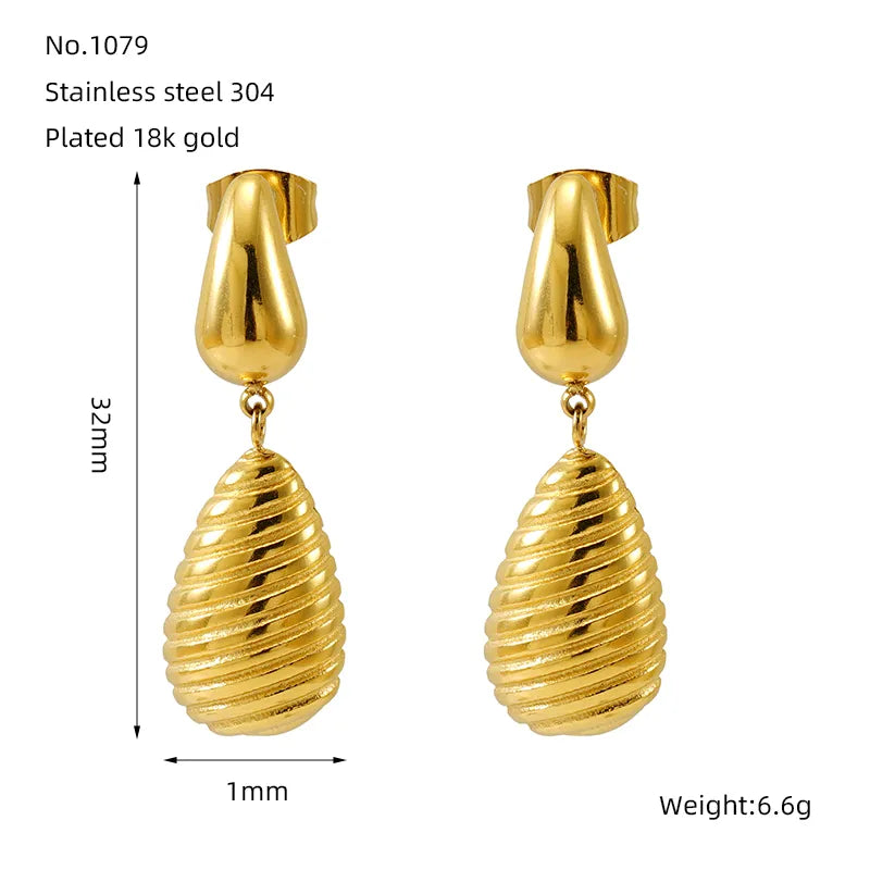 1 Pair Elegant Streetwear Water Droplets 304 Stainless Steel 18K Gold Plated Drop Earrings