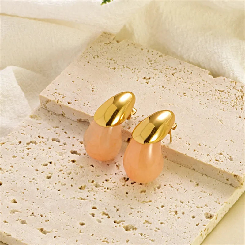 1 Pair Elegant Streetwear Water Droplets Inlay 304 Stainless Steel Resin 18K Gold Plated Ear Studs