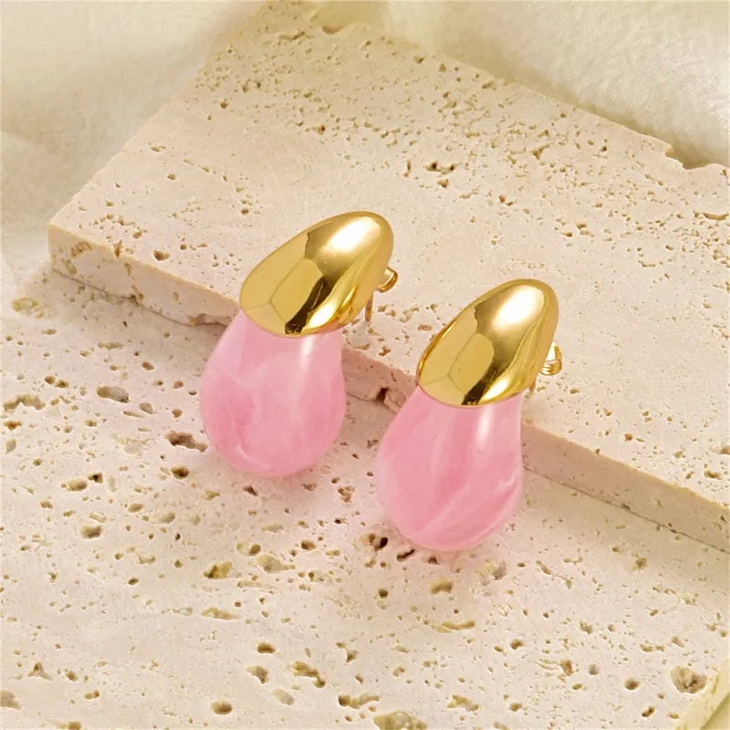 1 Pair Elegant Streetwear Water Droplets Inlay 304 Stainless Steel Resin 18K Gold Plated Ear Studs