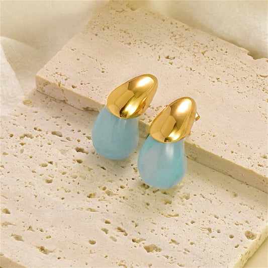 1 Pair Elegant Streetwear Water Droplets Inlay 304 Stainless Steel Resin 18K Gold Plated Ear Studs