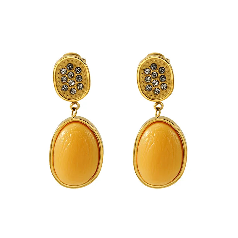 1 Pair Elegant Streetwear Water Droplets Inlay 304 Stainless Steel Resin Rhinestones 18K Gold Plated Drop Earrings