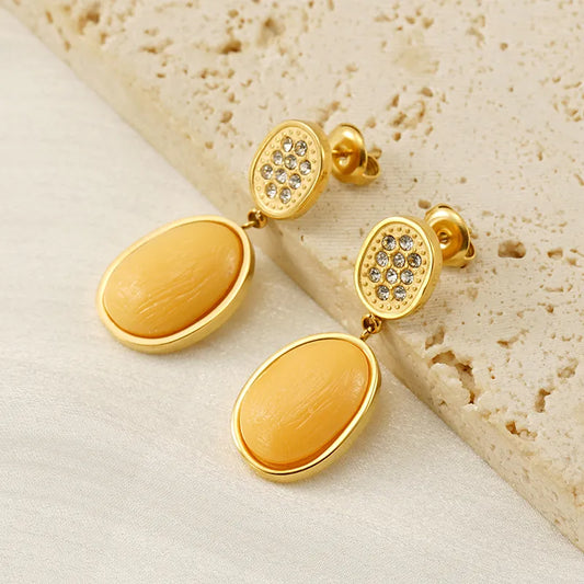 1 Pair Elegant Streetwear Water Droplets Inlay 304 Stainless Steel Resin Rhinestones 18K Gold Plated Drop Earrings