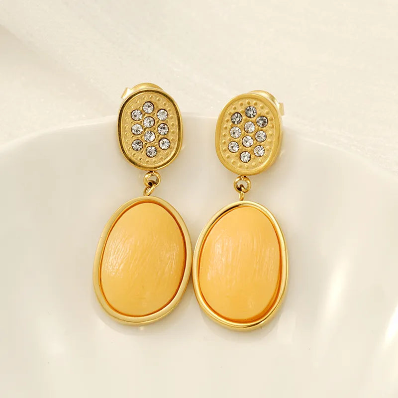 1 Pair Elegant Streetwear Water Droplets Inlay 304 Stainless Steel Resin Rhinestones 18K Gold Plated Drop Earrings