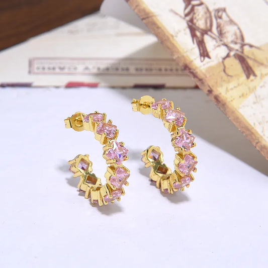 1 Pair Elegant Sweet Artistic Geometric Plating Inlay Copper Zircon 18K Gold Plated Earrings