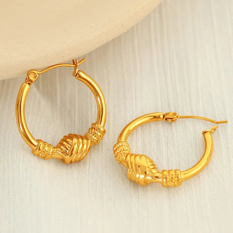 1 Pair Elegant Sweet Lines Polishing Plating 304 Stainless Steel 18K Gold Plated Earrings