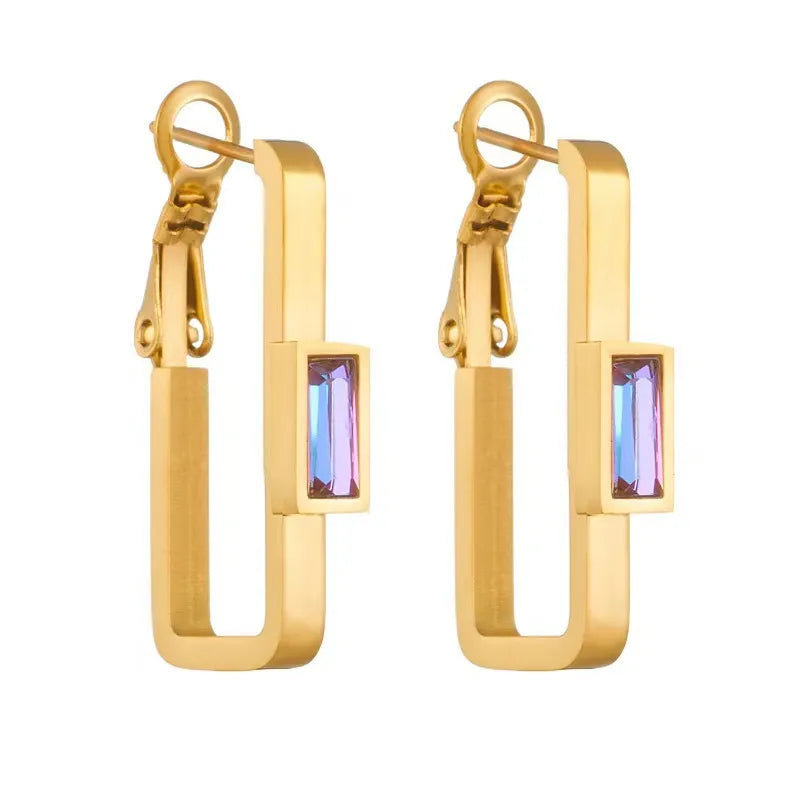 1 Pair Elegant Sweet Simple Style L Shape Polishing Plating Inlay 304 Stainless Steel Artificial Rhinestones 18K Gold Plated Earrings