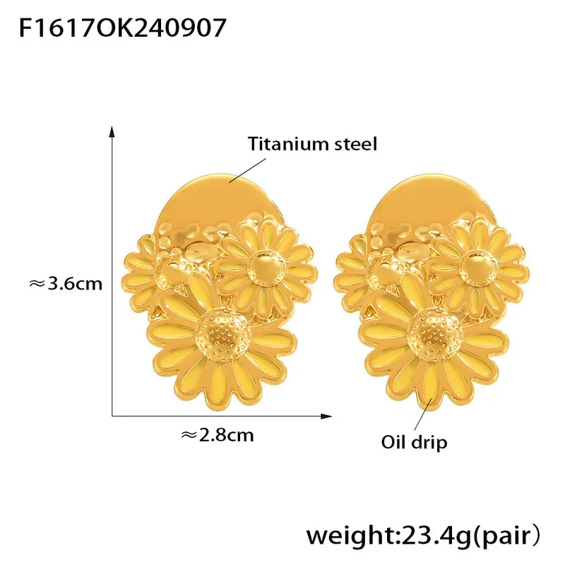 1 Pair Elegant Vacation Simple Style Chrysanthemum Enamel Titanium Steel 18K Gold Plated Ear Studs