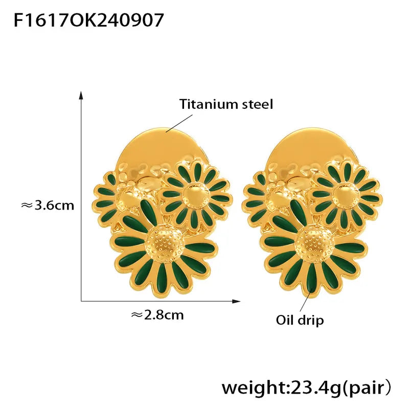 1 Pair Elegant Vacation Simple Style Chrysanthemum Enamel Titanium Steel 18K Gold Plated Ear Studs