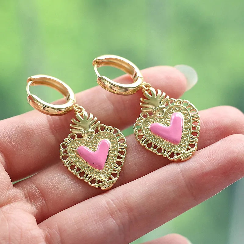 1 Pair Elegant Vacation Simple Style Heart Shape Copper Drop Earrings