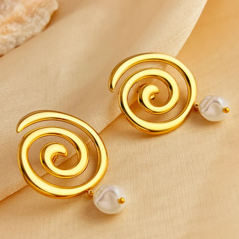 1 Pair Elegant Vacation Spiral Polishing 304 Stainless Steel 18K Gold Plated Drop Earrings