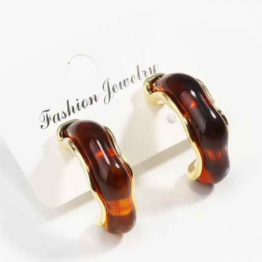 1 Pair Elegant Vintage Style C Shape Plating Inlay Brass Resin 18K Gold Plated Platinum Plated Ear Studs