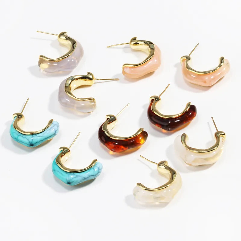 1 Pair Elegant Vintage Style C Shape Plating Inlay Brass Resin 18K Gold Plated Platinum Plated Ear Studs