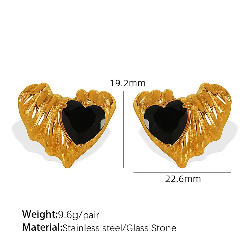 1 Pair Elegant Vintage Style Heart Shape Polishing Inlay 304 Stainless Steel Zircon 18K Gold Plated Ear Studs