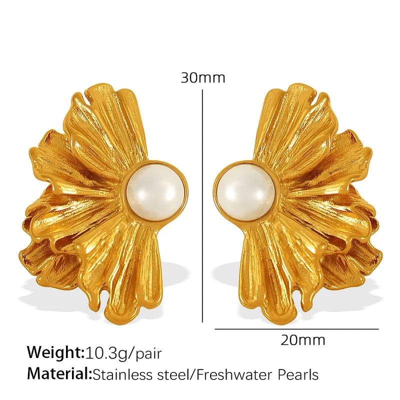 1 Pair Elegant Vintage Style IG Style Petal Polishing Inlay 304 Stainless Steel Artificial Pearls Opal 18K Gold Plated Ear Studs