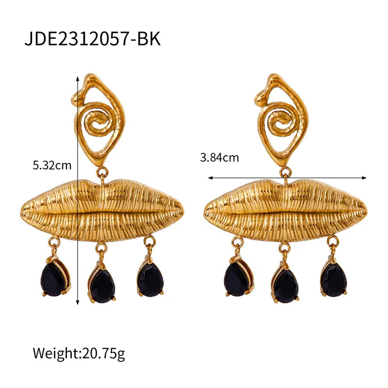 1 Pair Elegant Vintage Style Lady Devil's Eye Inlay 316 Stainless Steel Rhinestones 18K Gold Plated Drop Earrings