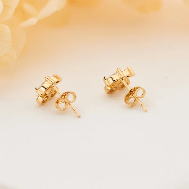 1 Pair Elegant Vintage Style Shiny Cherry Copper Zircon Ear Studs