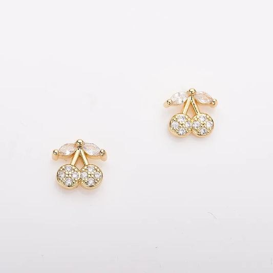 1 Pair Elegant Vintage Style Shiny Cherry Copper Zircon Ear Studs