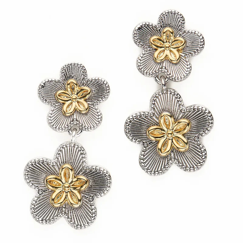 1 Pair Elegant Vintage Style Shiny Flower Mixed Metal Copper Drop Earrings