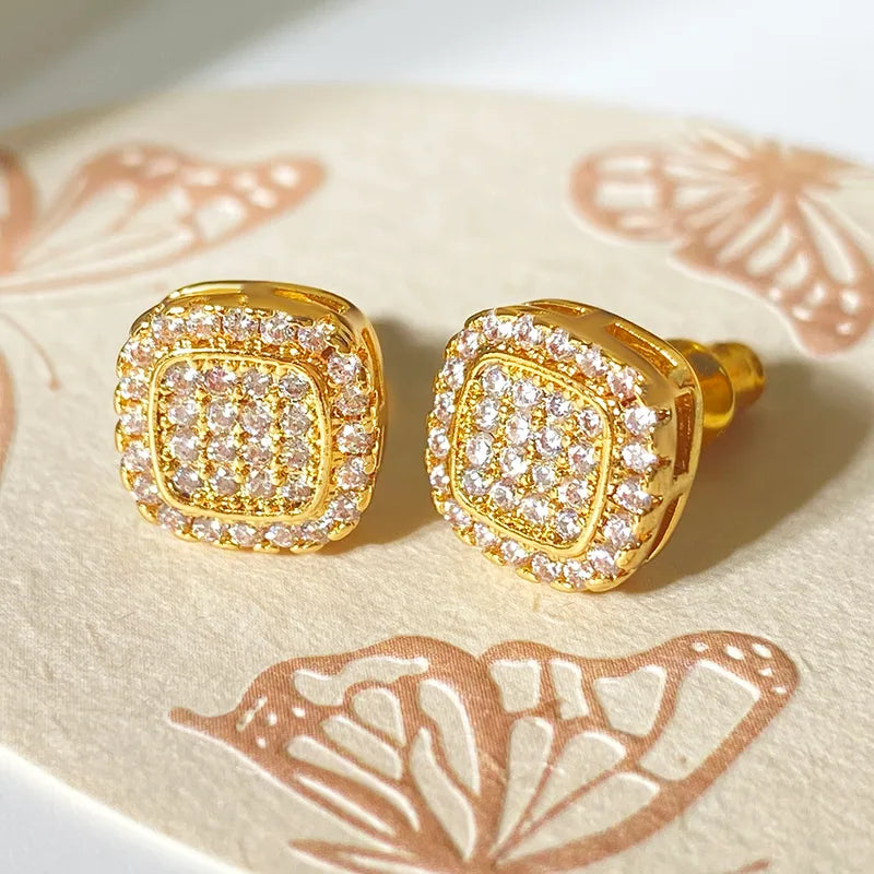 1 Pair Elegant Vintage Style Square Copper Zircon Ear Studs