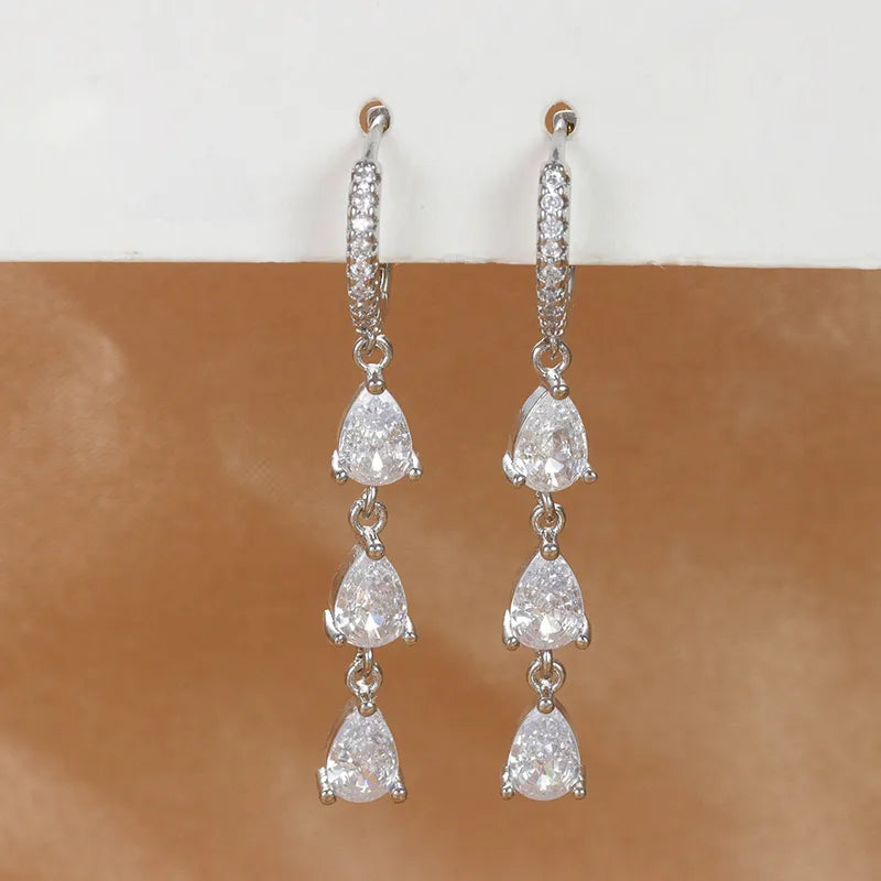 1 Pair Elegant Water Droplets Copper Drop Earrings