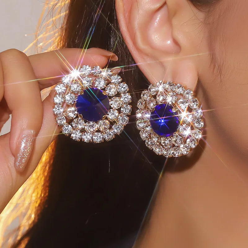 1 Pair Ethnic Style Streetwear Round Rhinestone Copper Ear Studs