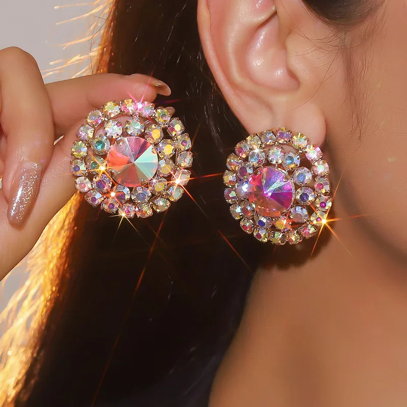 1 Pair Ethnic Style Streetwear Round Rhinestone Copper Ear Studs