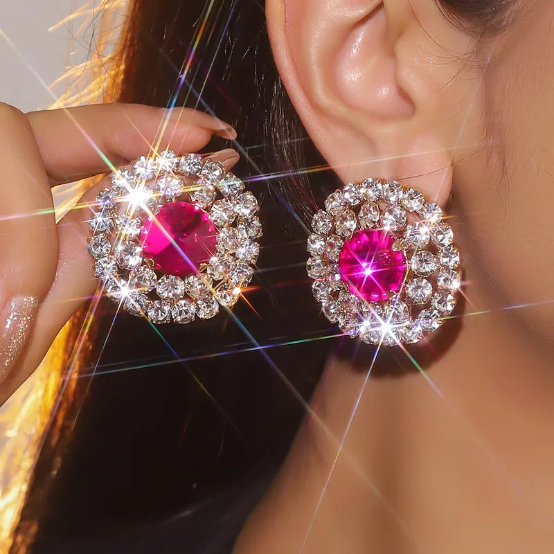 1 Pair Ethnic Style Streetwear Round Rhinestone Copper Ear Studs