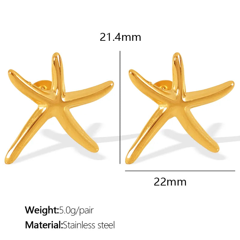 1 Pair Exaggerated Beach IG Style Oval Starfish Sea Wave Polishing 304 Stainless Steel 18K Gold Plated Drop Earrings Ear Studs